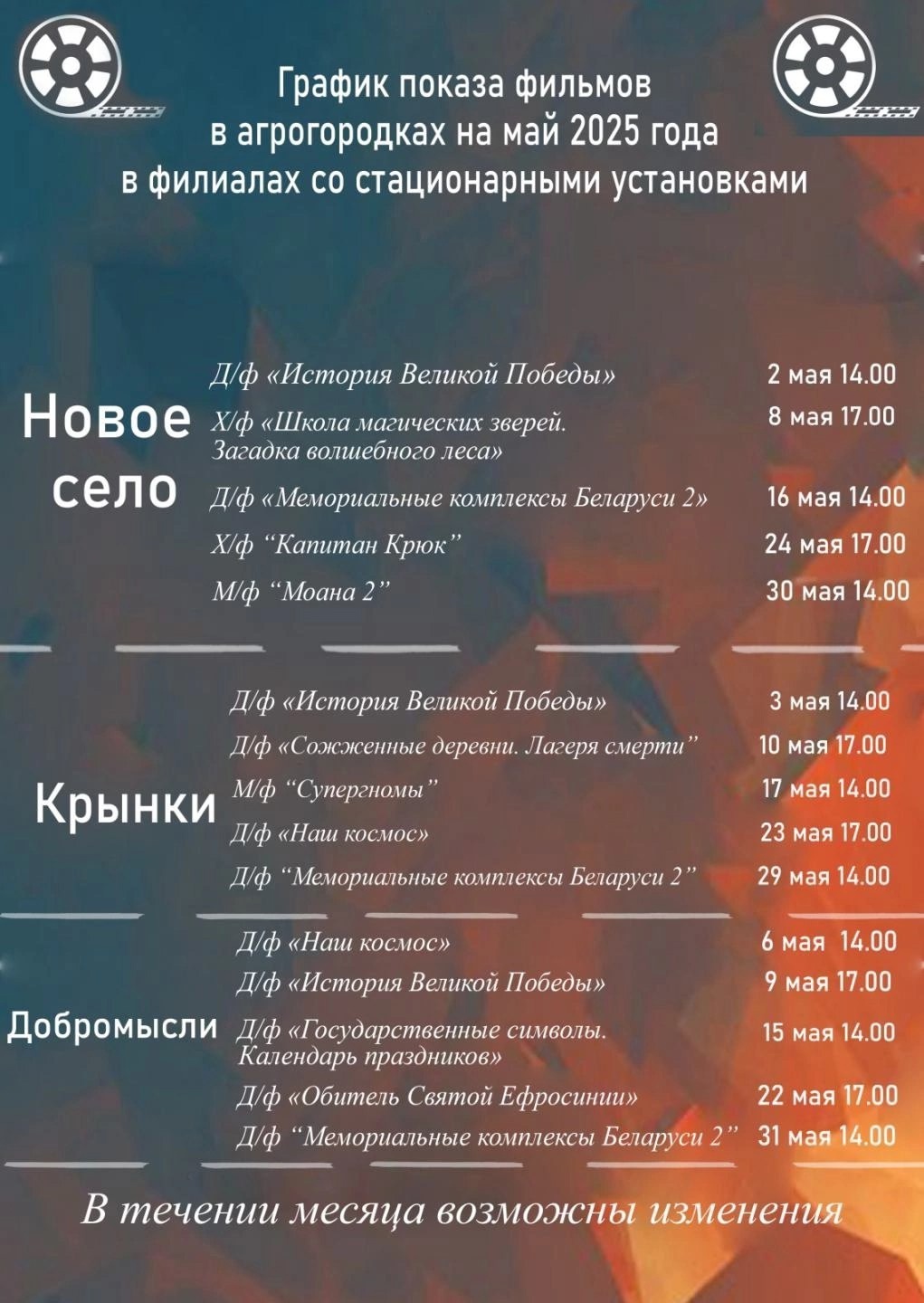 График показа фильмов в агрогородках май 2025