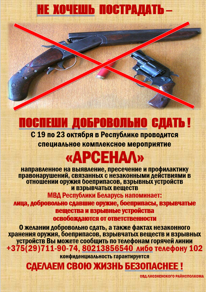С 19 по 23 октября 2026 года органами внутренних дел проводятся оперативно-профилактические мероприятия «Арсенал»